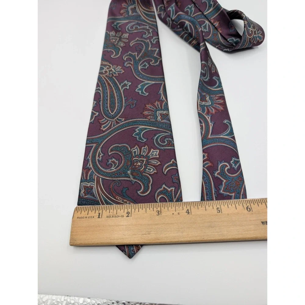 Geoffrey Beene Silk Tie Purple Teal Paisley Floral‎ Necktie USA Made